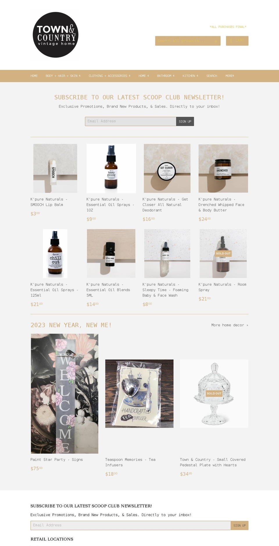 townandcountryvintagehome.com shopify website screenshot