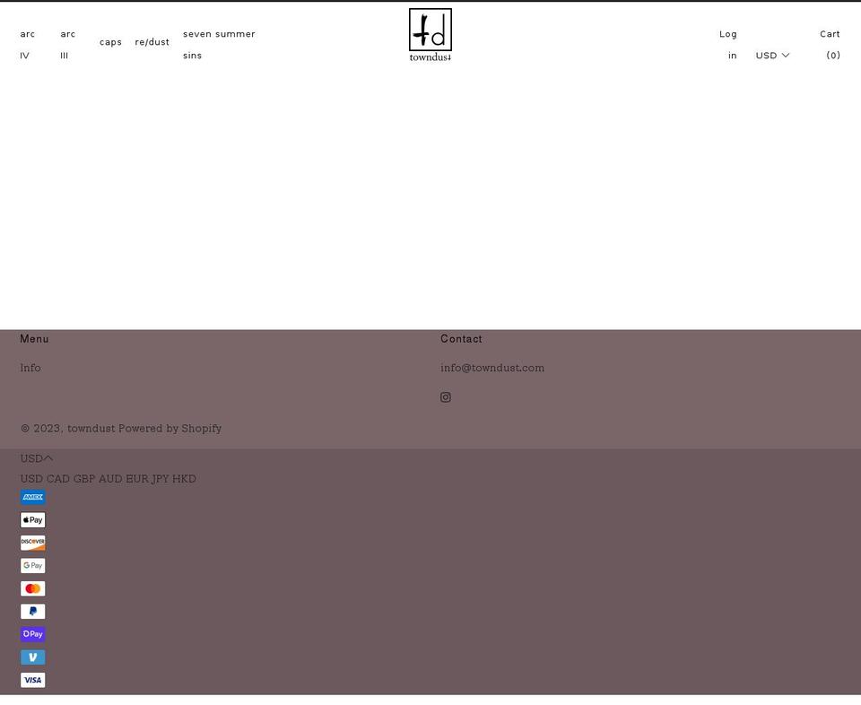 towndust.com shopify website screenshot