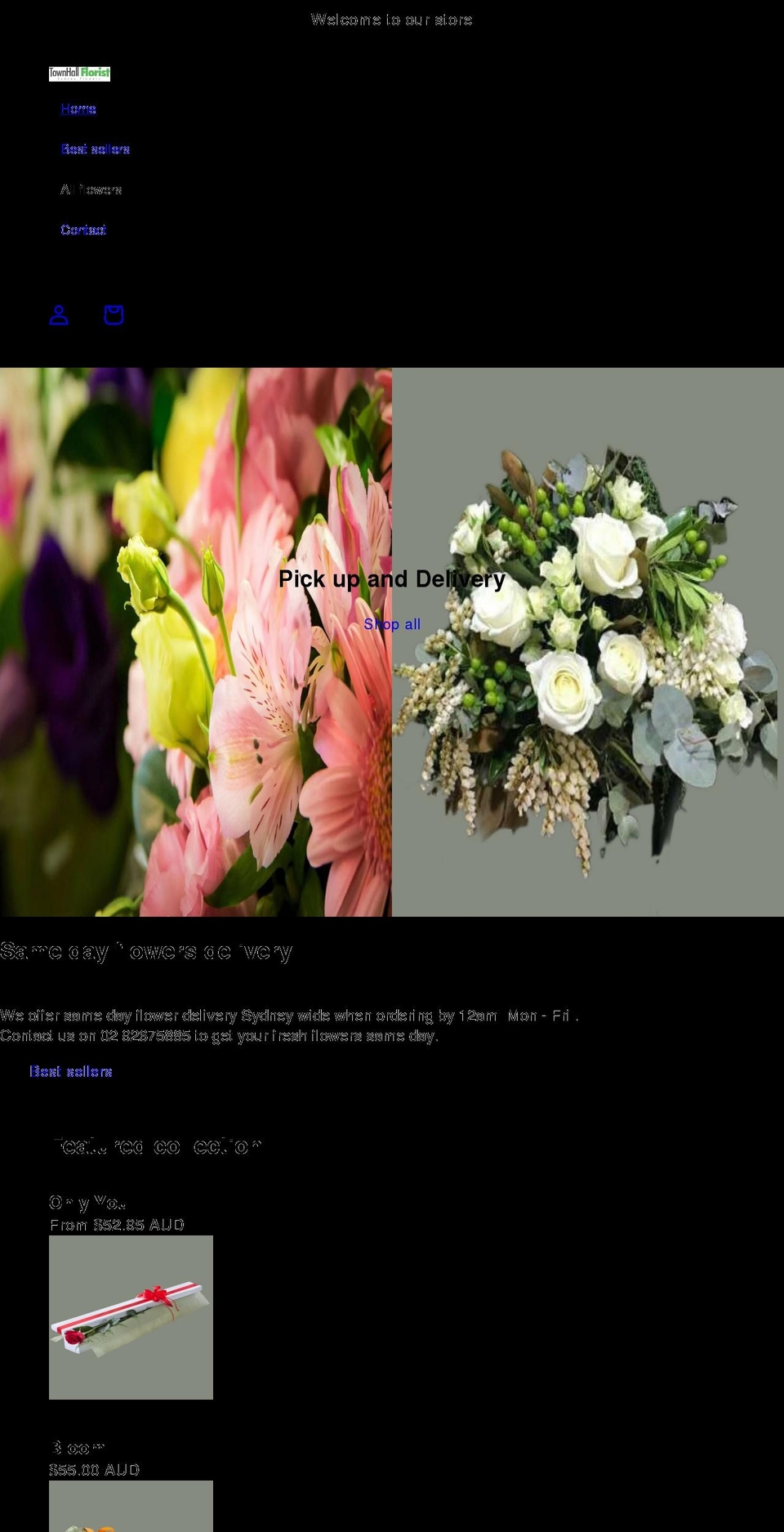 townhallflorist.com.au shopify website screenshot