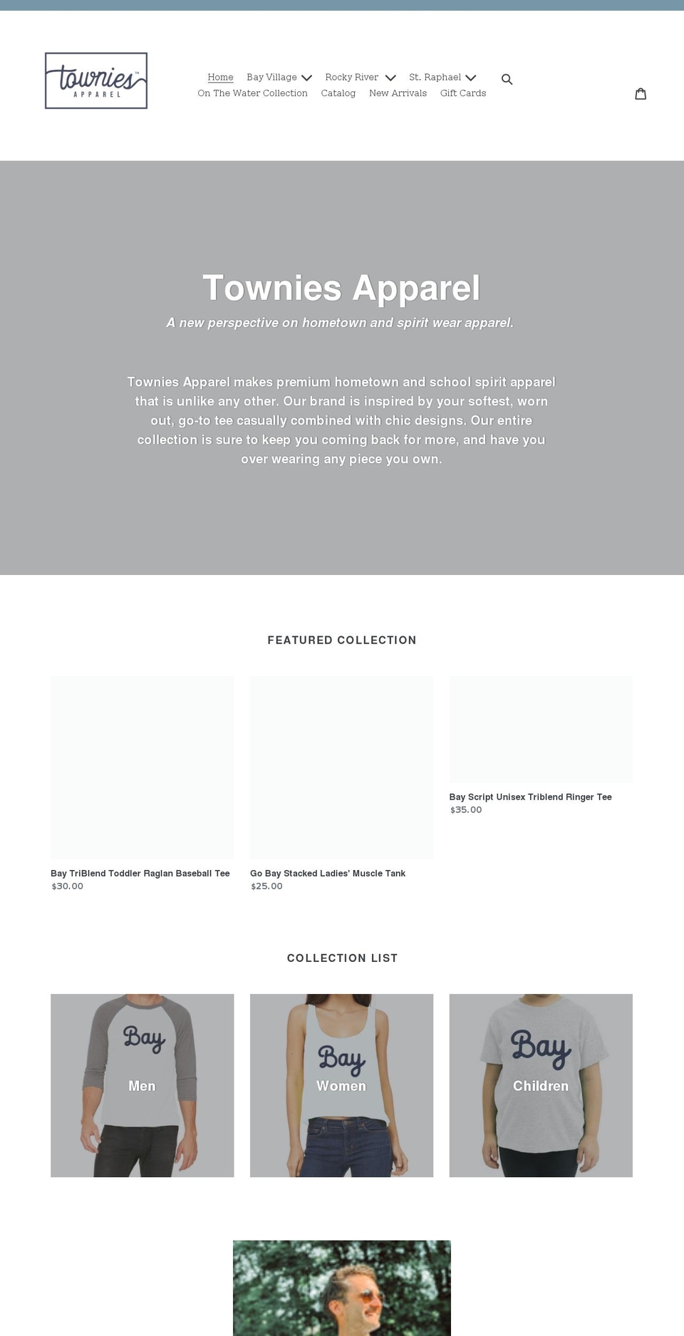 towniesapparel.com shopify website screenshot