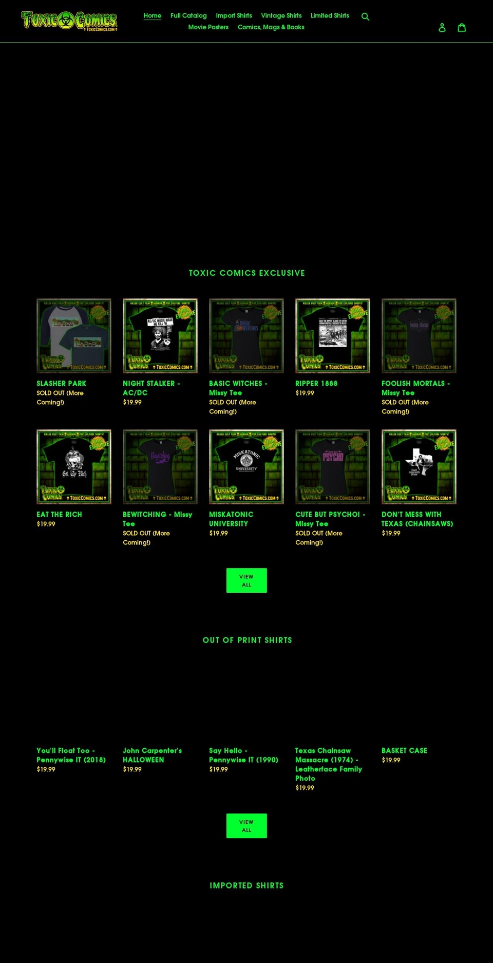 toxiccomics.com shopify website screenshot