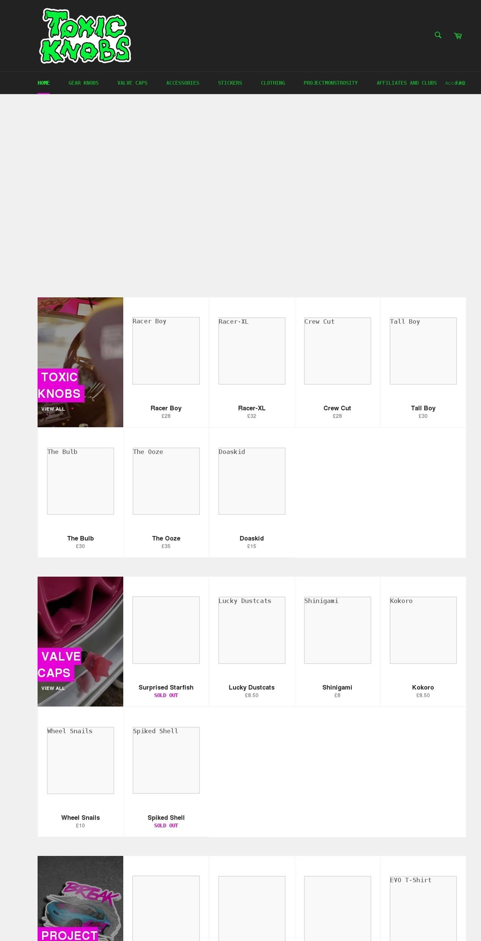 toxicknobs.co.uk shopify website screenshot