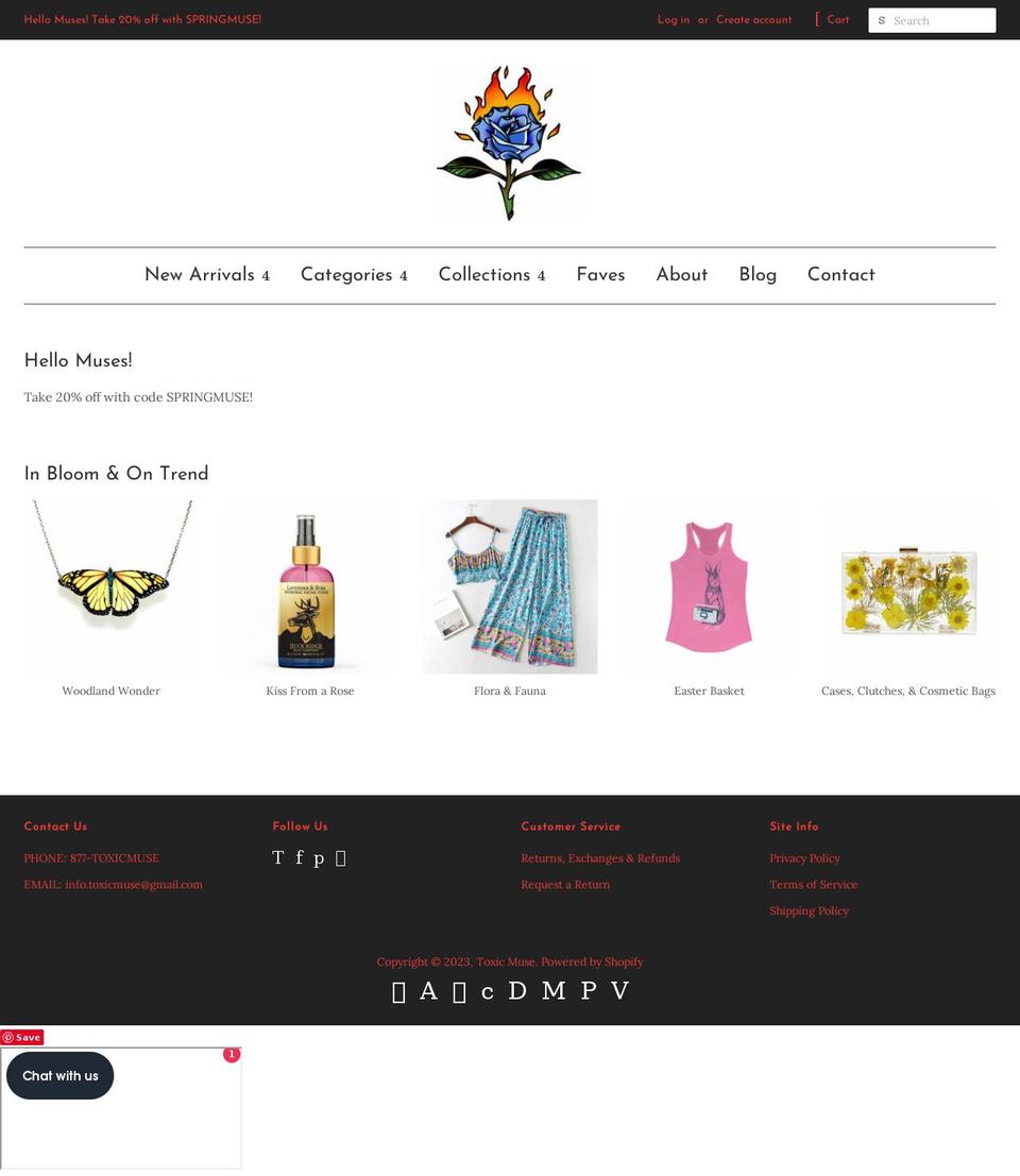 toxicmuse.com shopify website screenshot