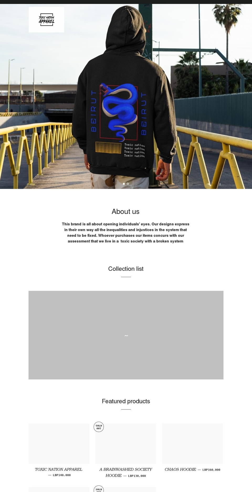toxicnationapparel.com shopify website screenshot