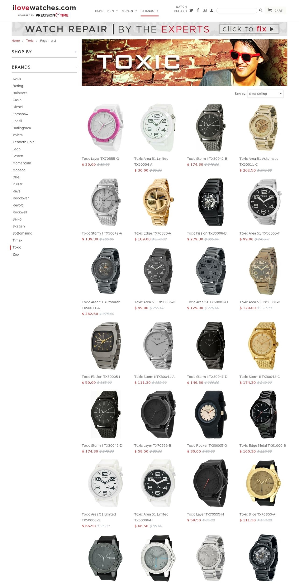 toxicwatches.com shopify website screenshot