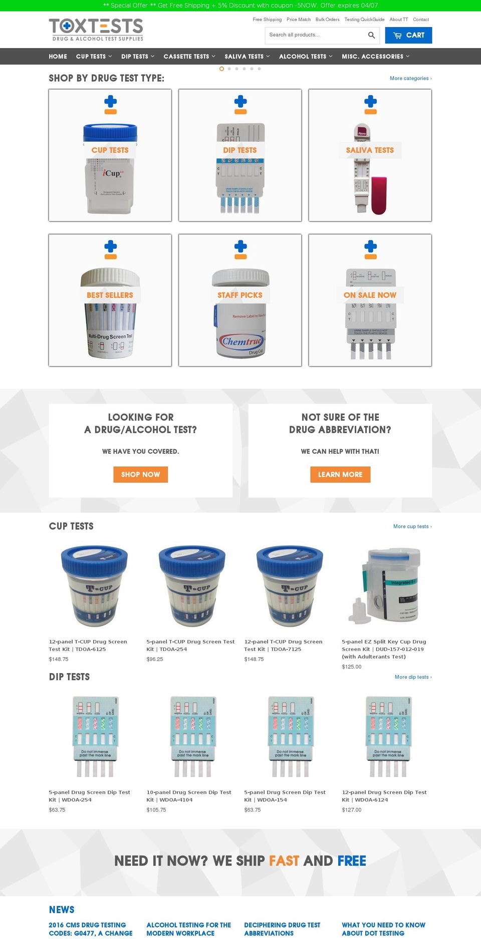 toxtests.com shopify website screenshot