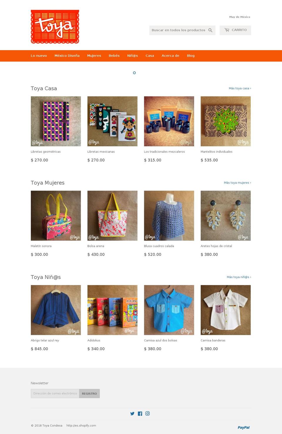 toya.com.mx shopify website screenshot