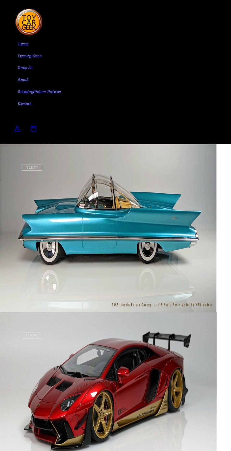toycargeek.com shopify website screenshot