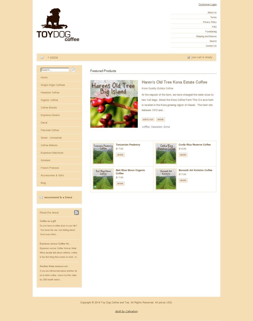 Onyx Shopify theme site example toydogcoffee.com