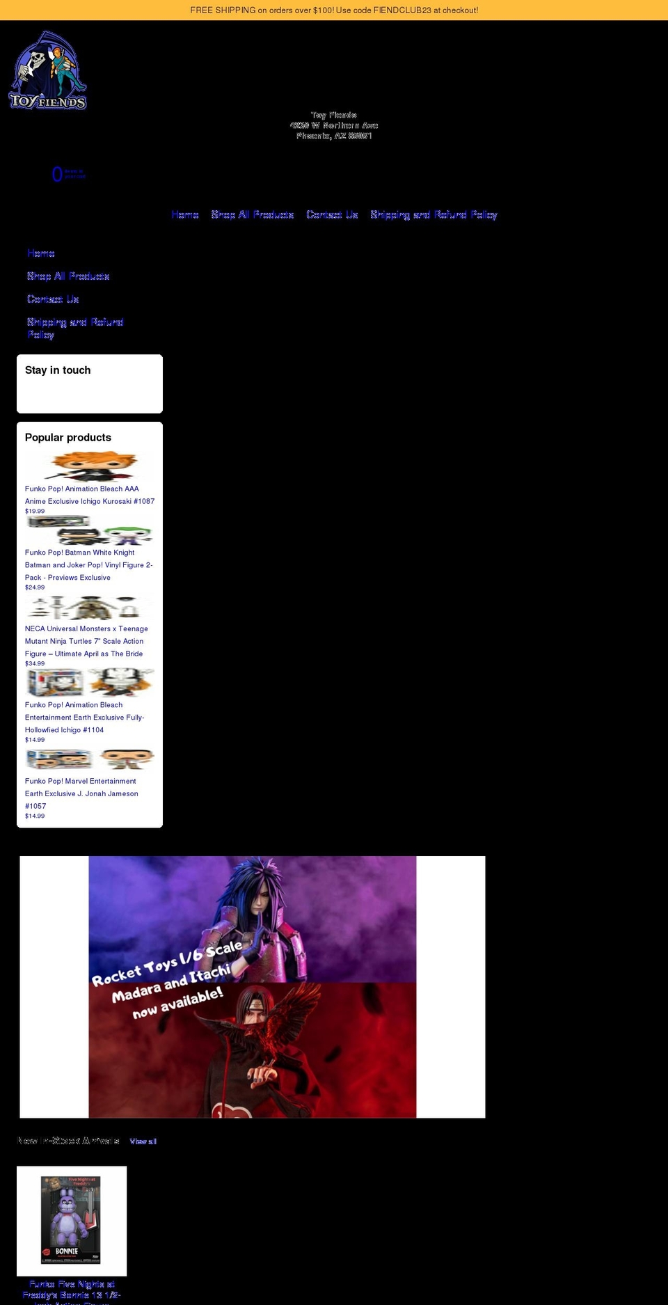 toyfiendscollectibles.com shopify website screenshot