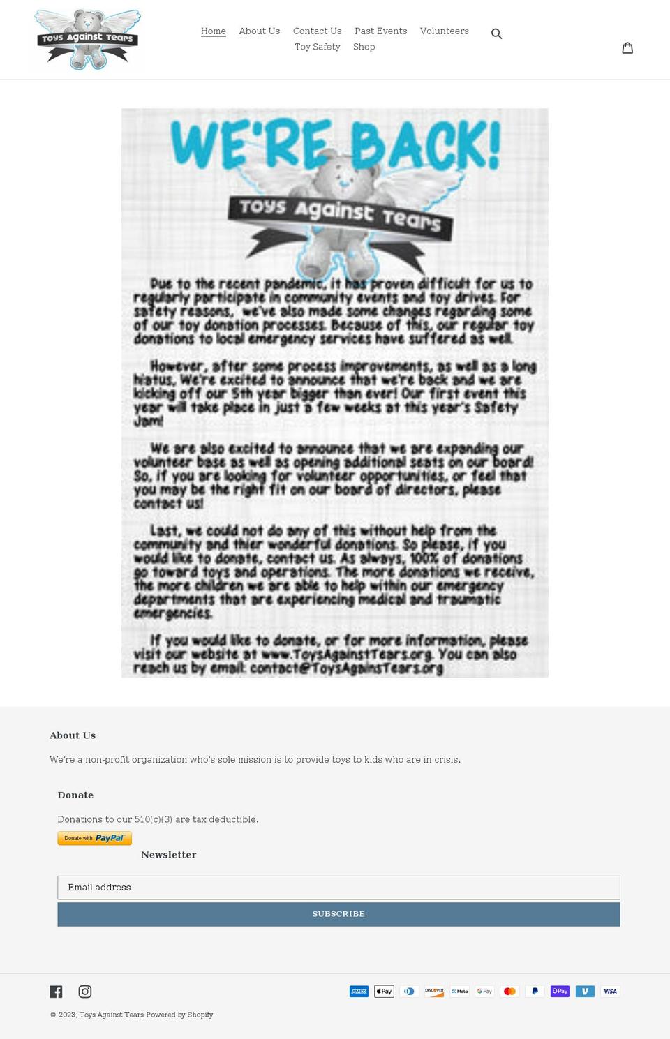 toysagainsttears.org shopify website screenshot