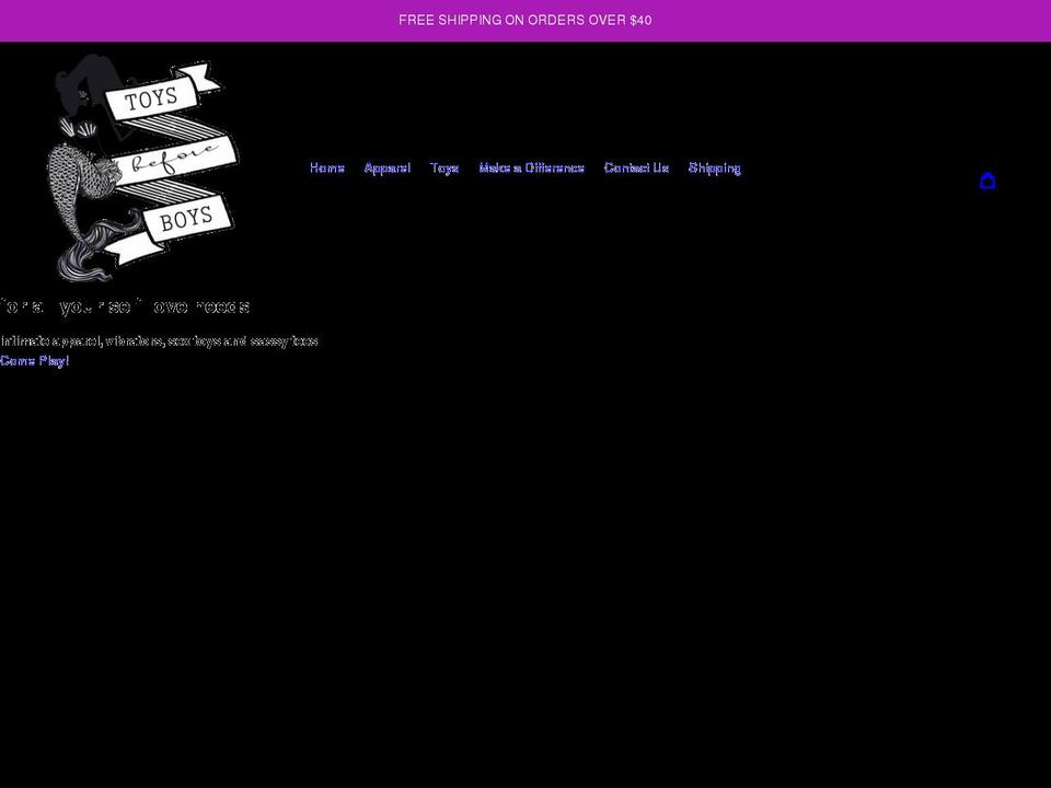 toysbeforeboysshop.com shopify website screenshot