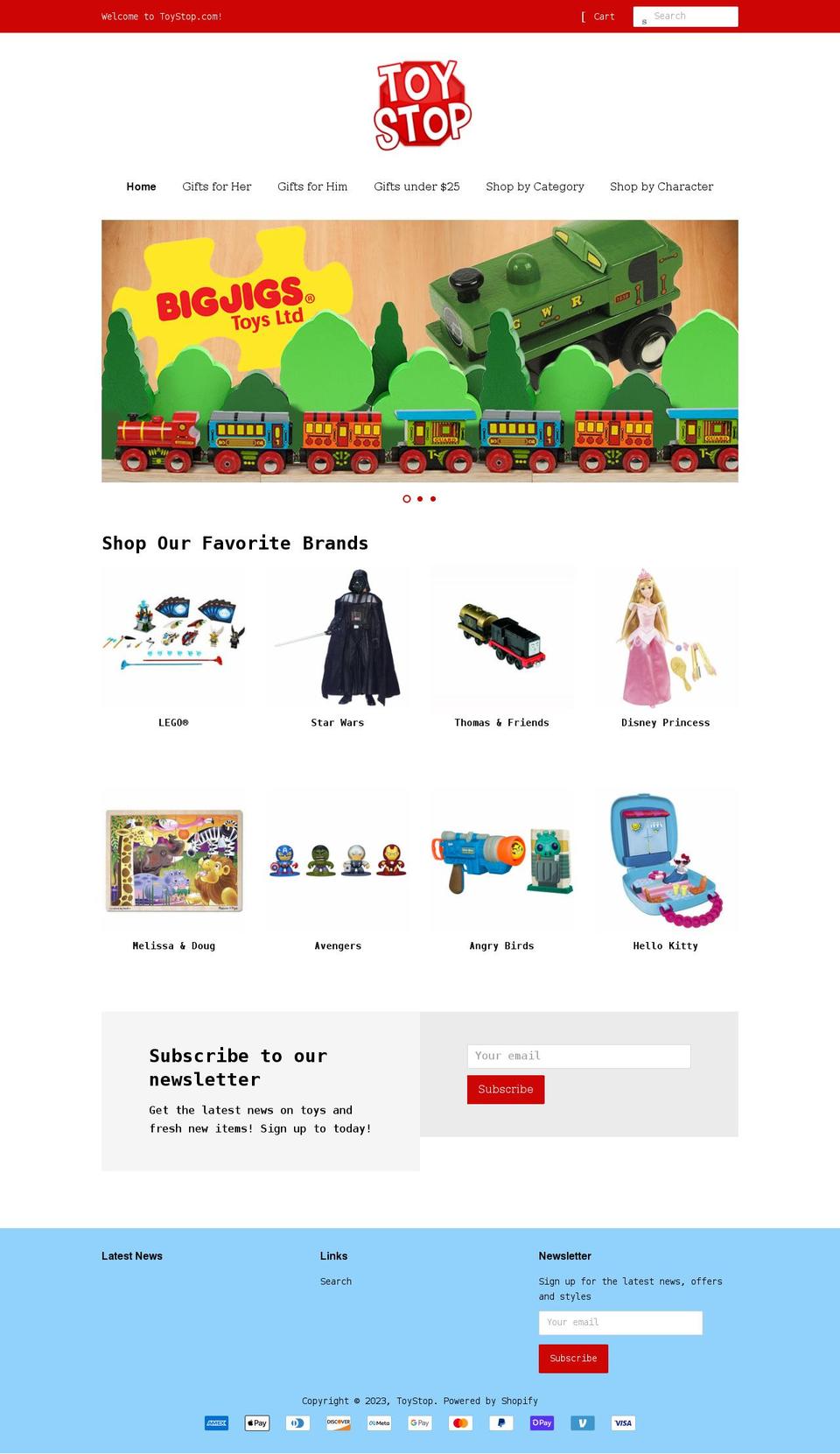 toystop.com shopify website screenshot