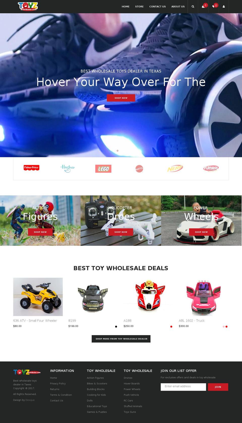 toyzdistributor.com shopify website screenshot