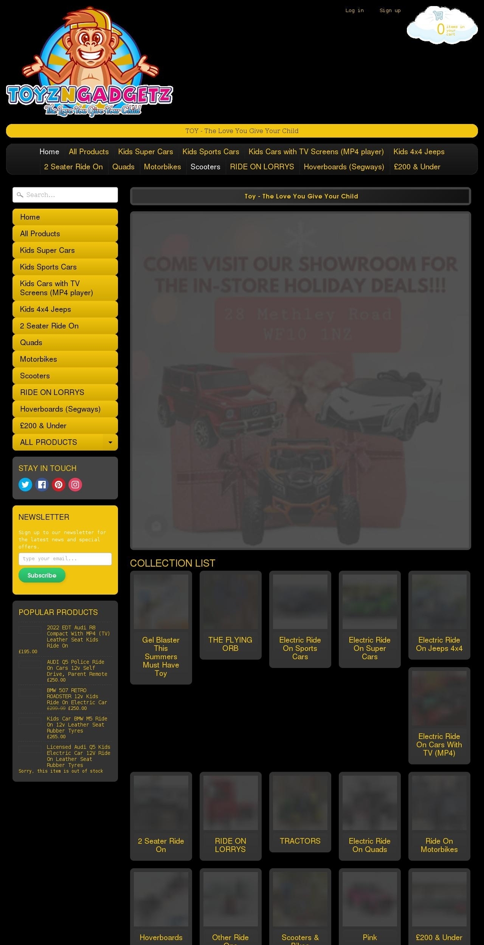 toyzngadgetz.co.uk shopify website screenshot