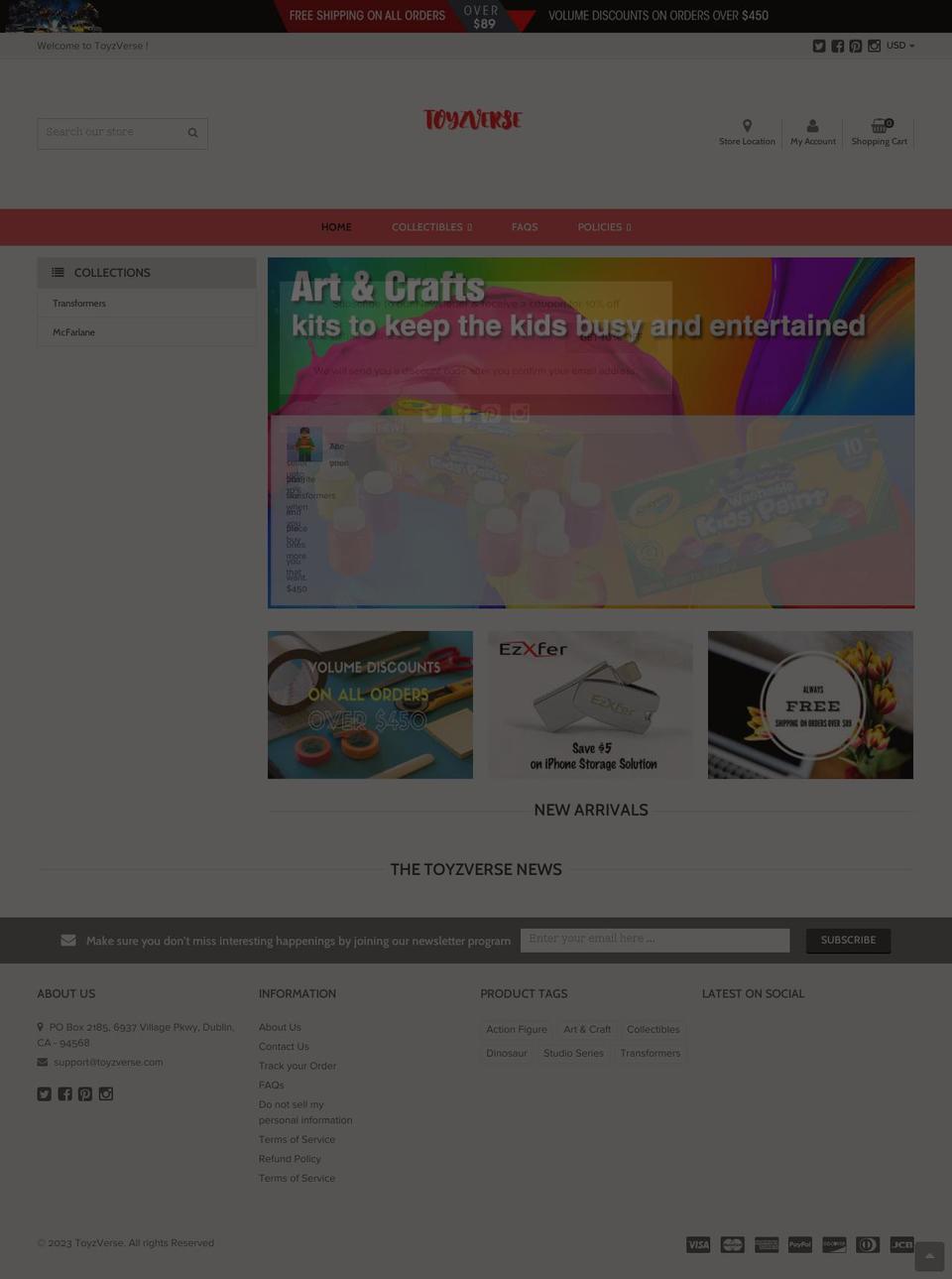 toyzverse.com shopify website screenshot