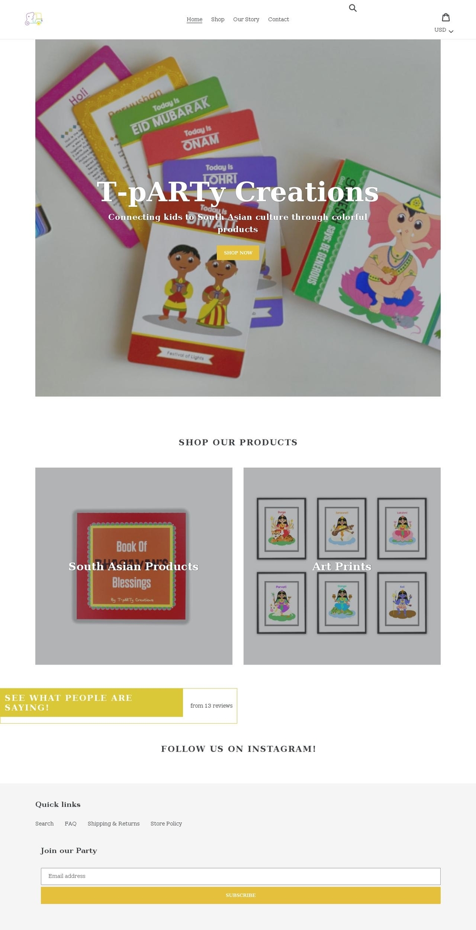 tpartycreations.com shopify website screenshot