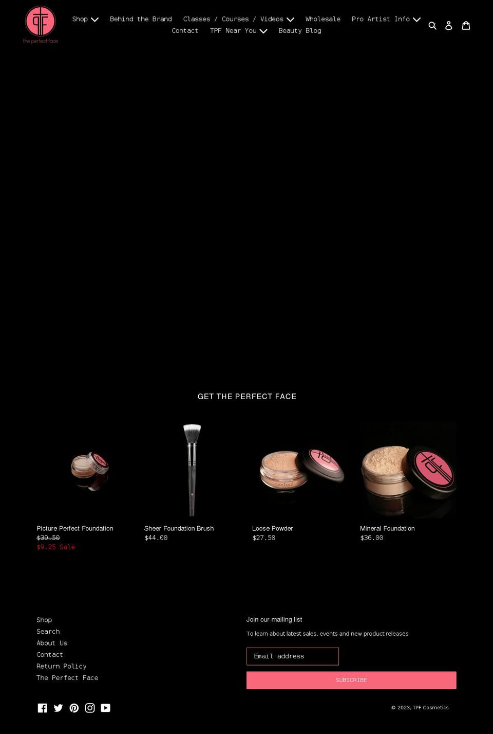 tpfcosmetics.com shopify website screenshot