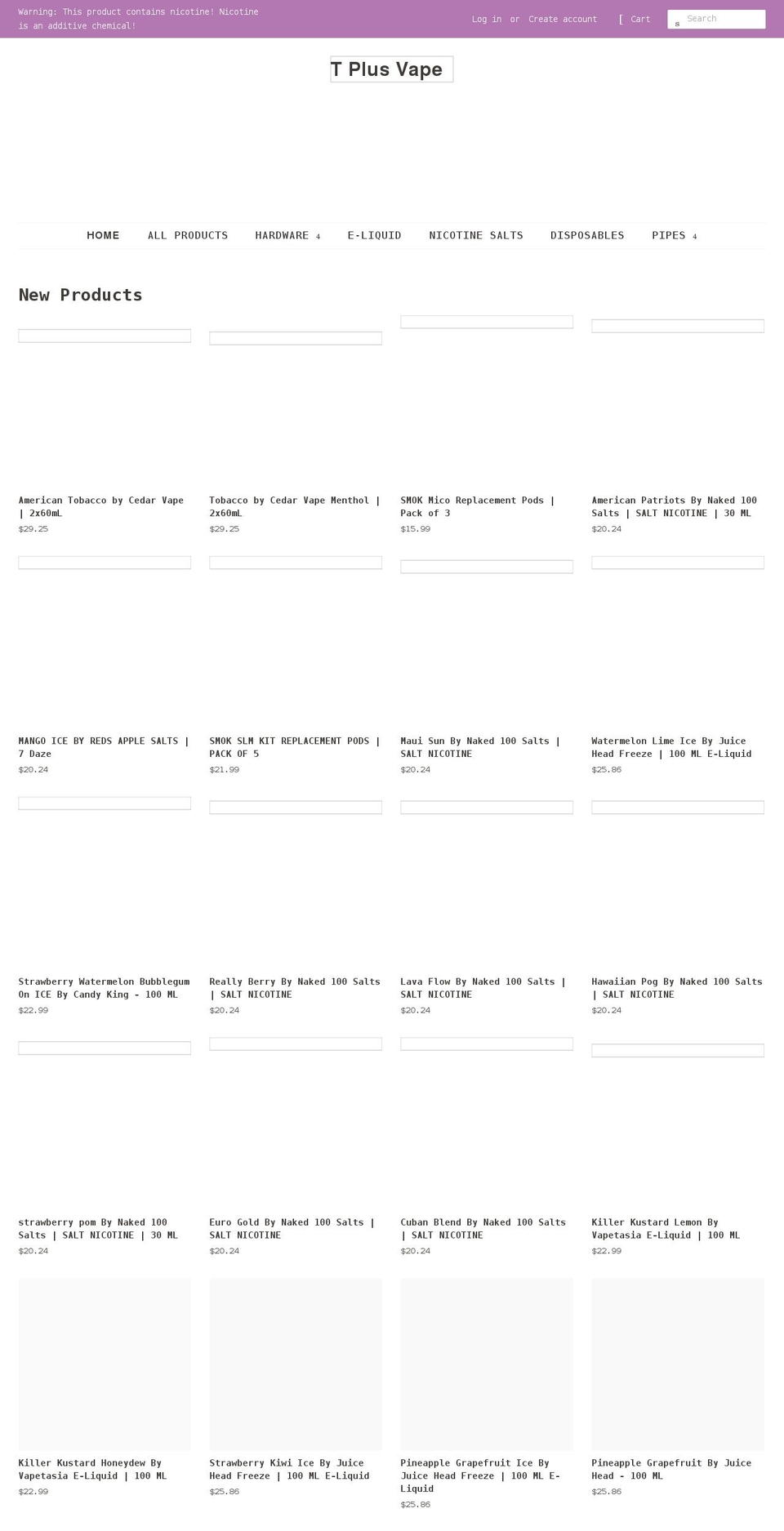 tplusvape.com shopify website screenshot