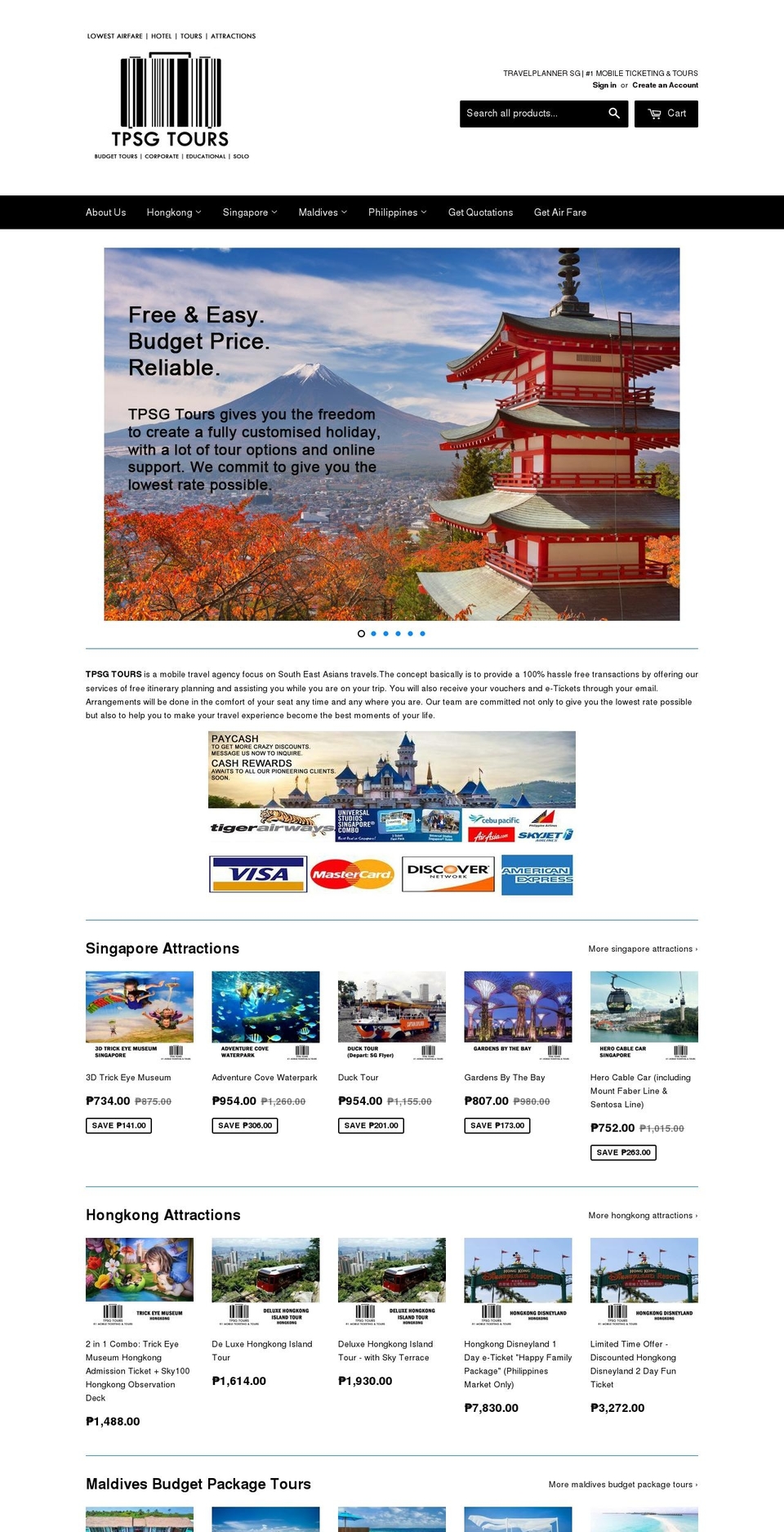 tpsgtours.com shopify website screenshot