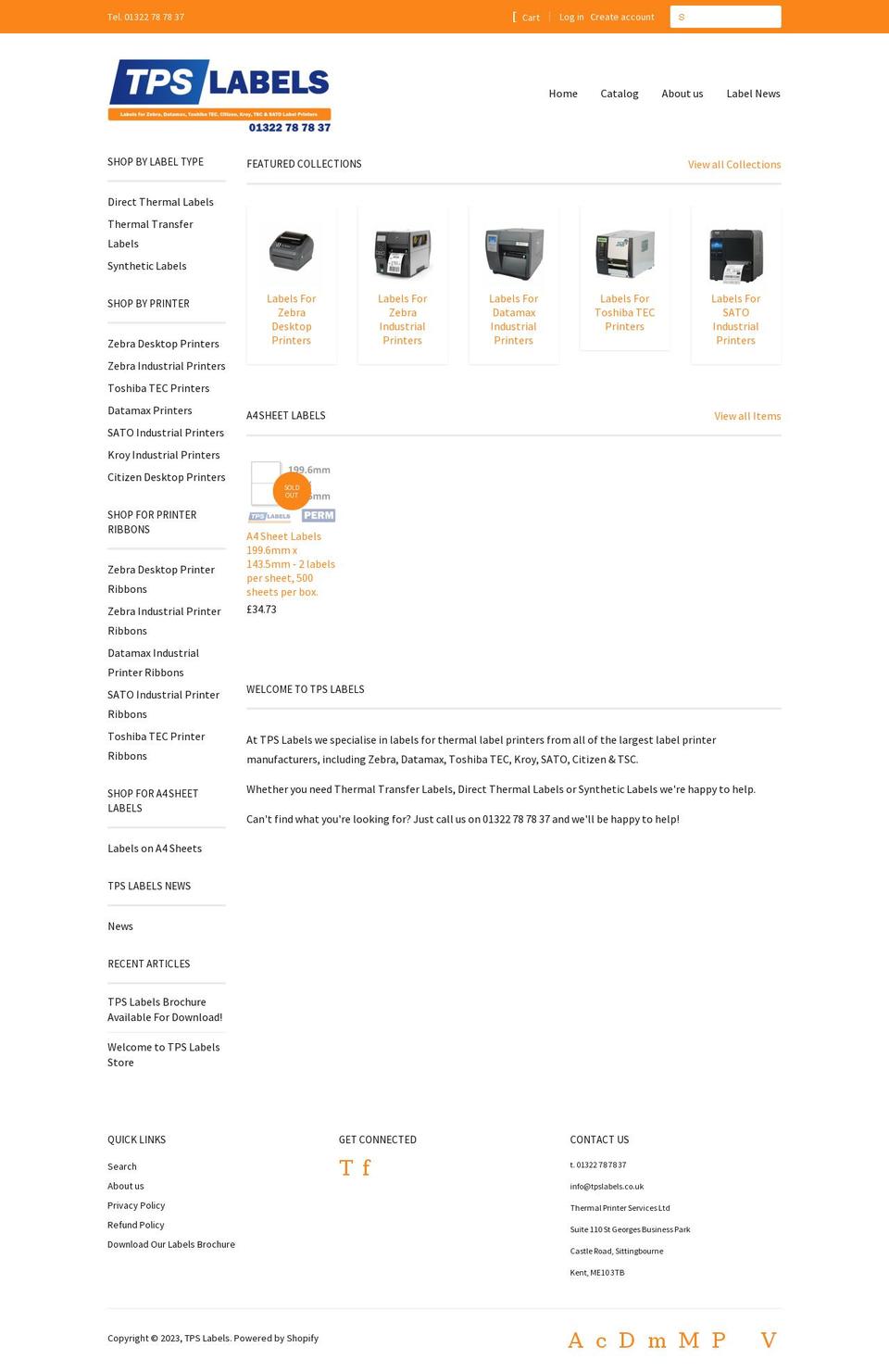 tpslabels.co.uk shopify website screenshot