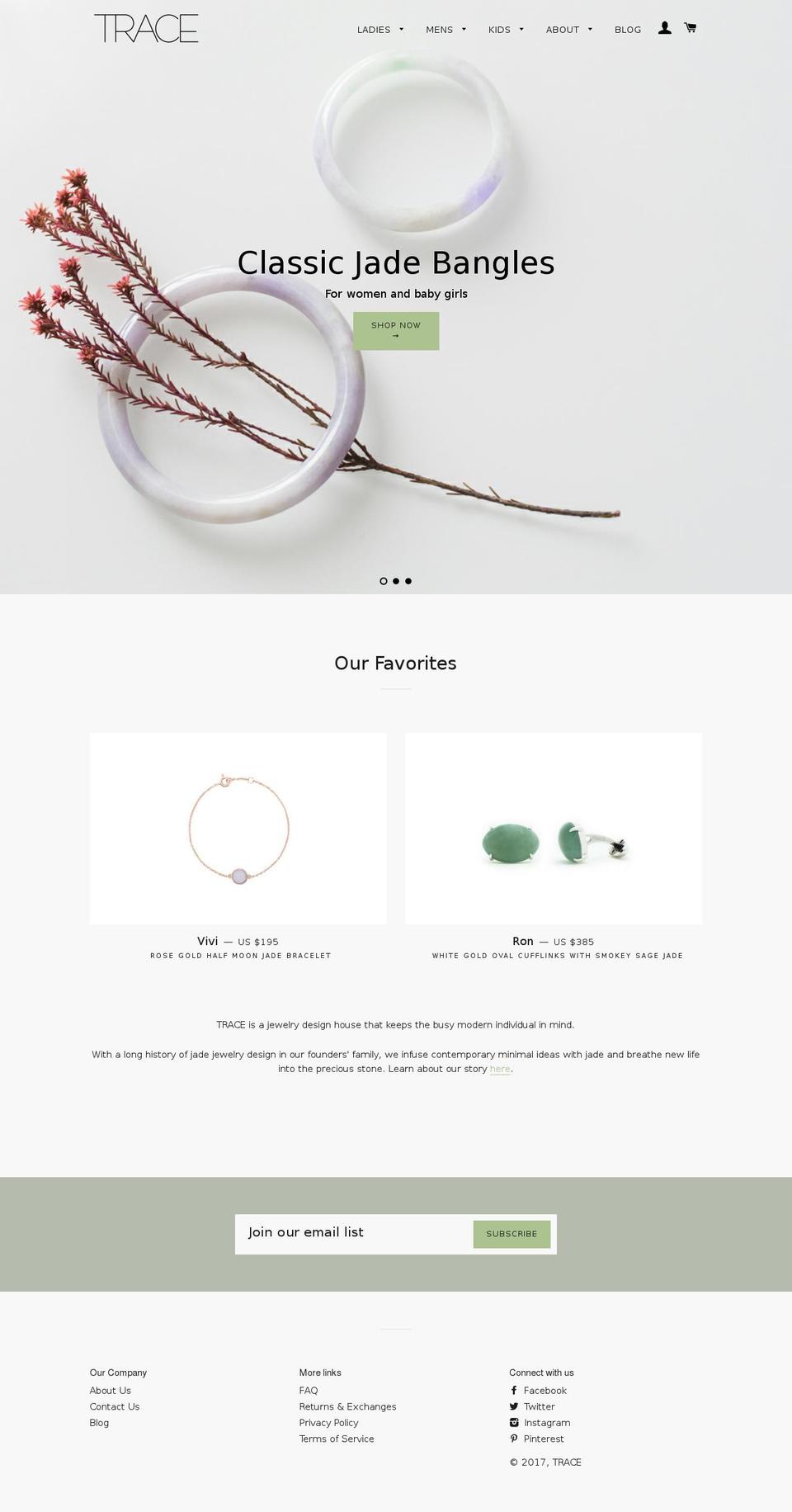 tracejade.com shopify website screenshot