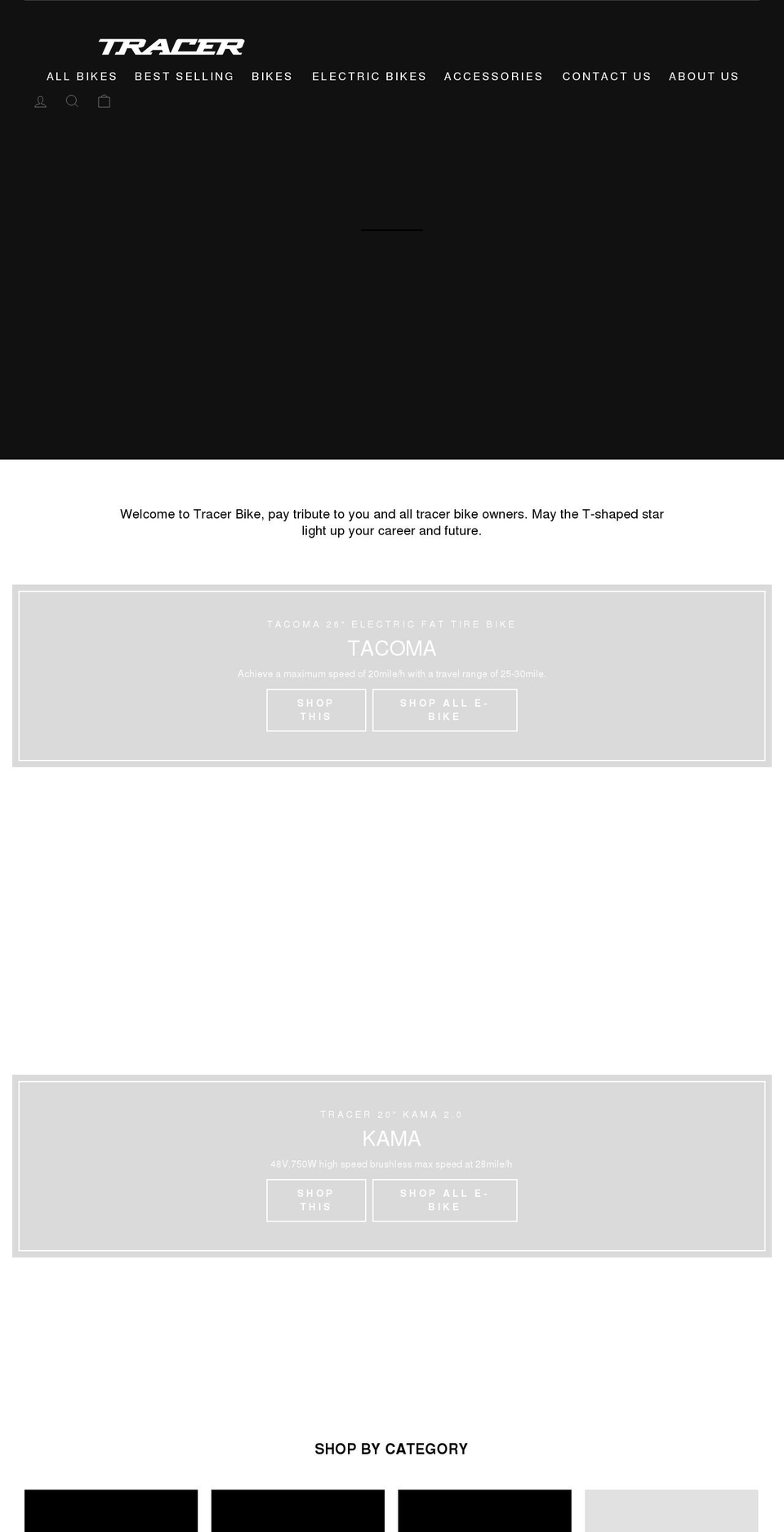tracerbikes.com shopify website screenshot
