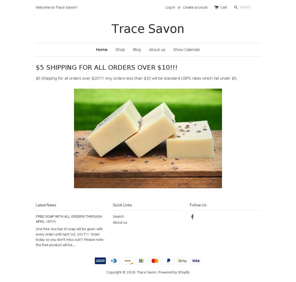 tracesavon.com shopify website screenshot