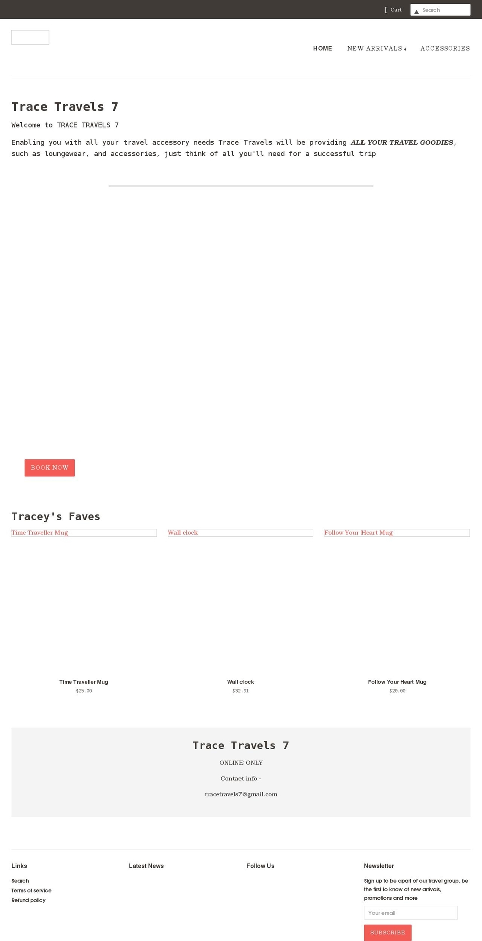tracetravels7.com shopify website screenshot