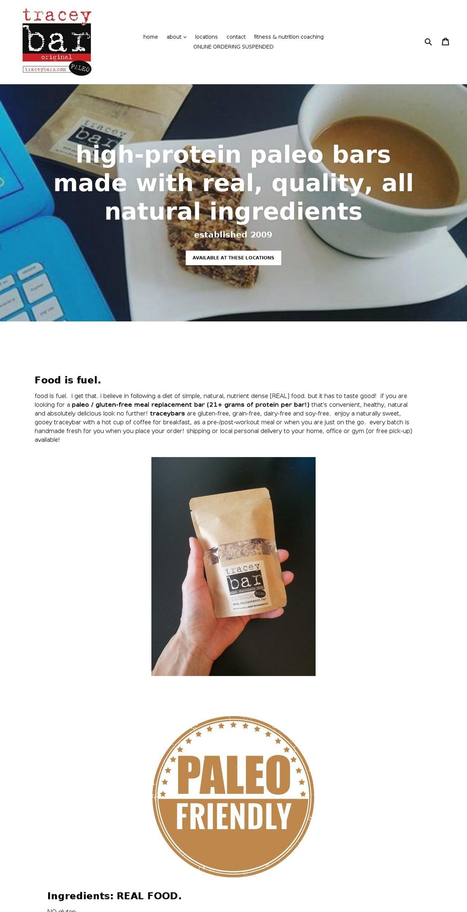 traceybars.com — Shopify storefront screenshot