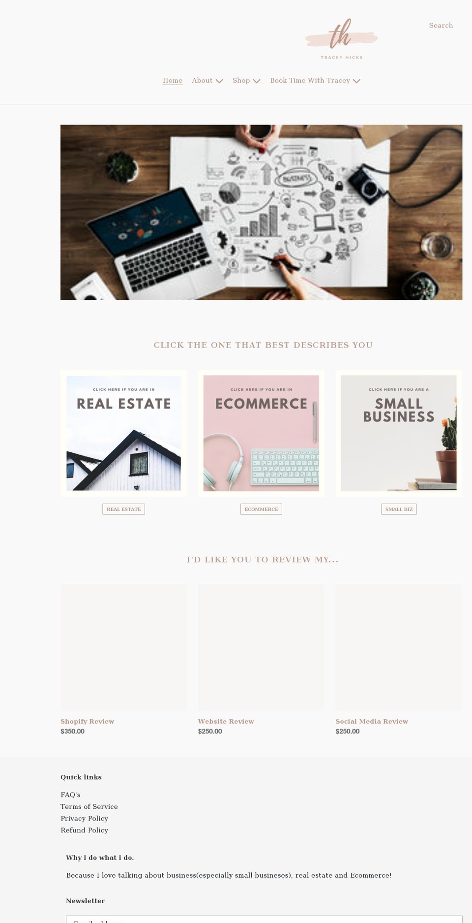 traceyhicks.com shopify website screenshot