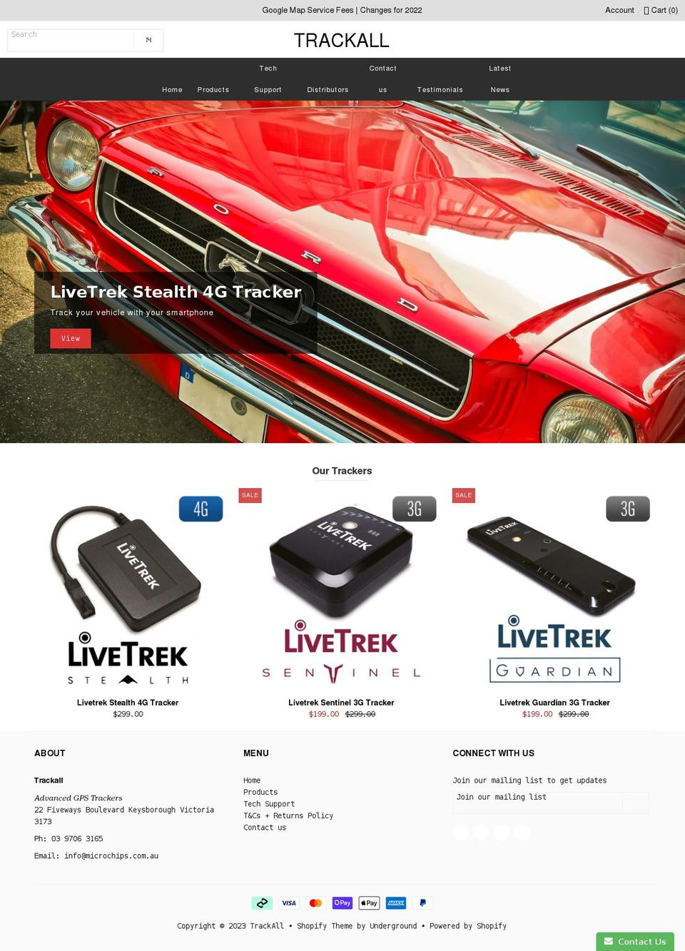 trackall.com.au shopify website screenshot