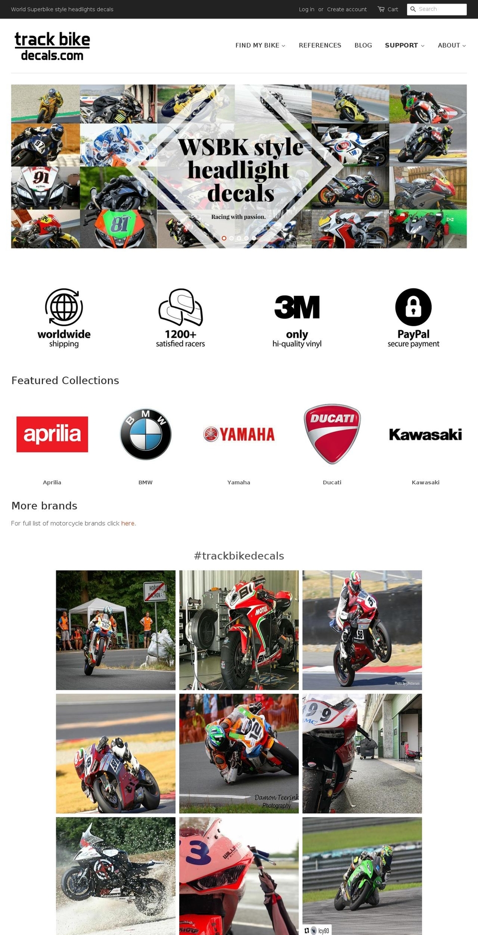 trackbikedecals.com shopify website screenshot