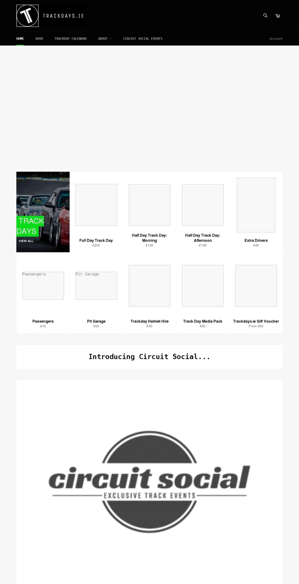 trackdays.ie shopify website screenshot