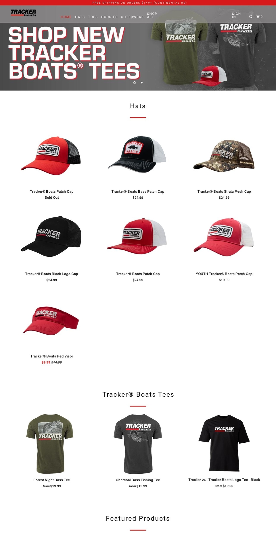 trackerboatsgear.com shopify website screenshot