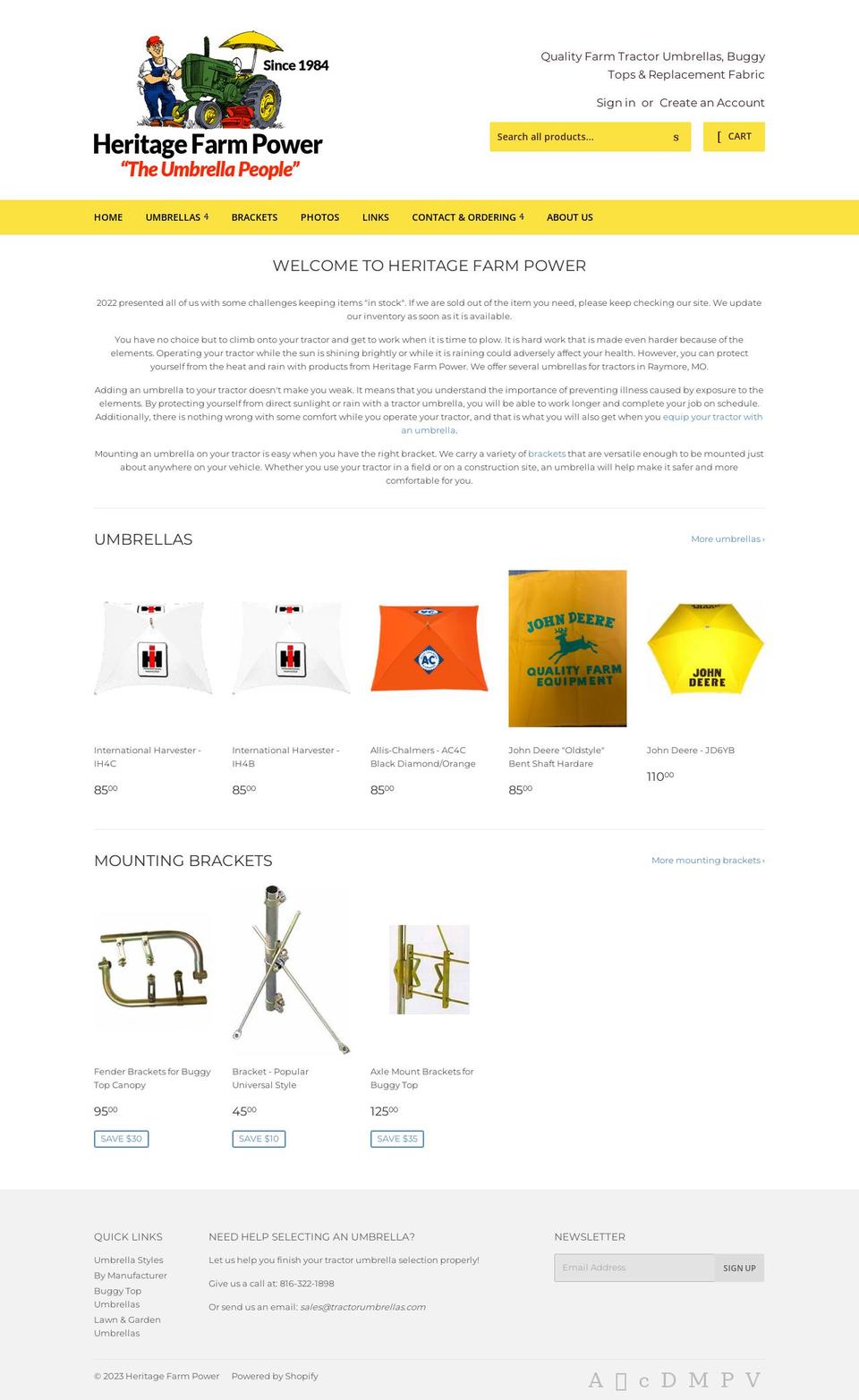 tractorumbrellas.com shopify website screenshot
