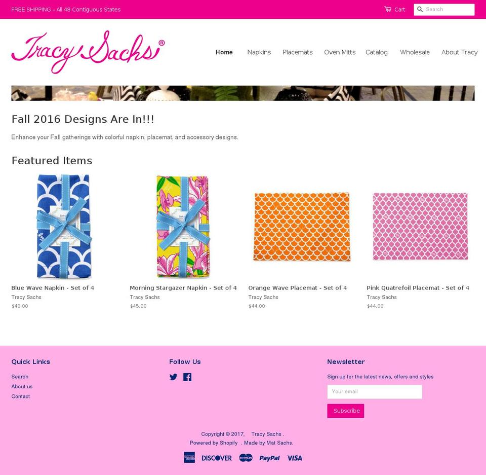 tracysachs.com shopify website screenshot