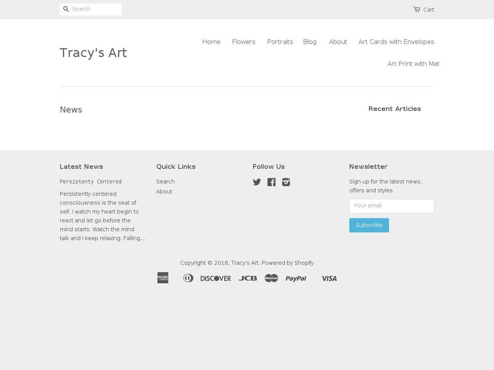 tracysart.news shopify website screenshot