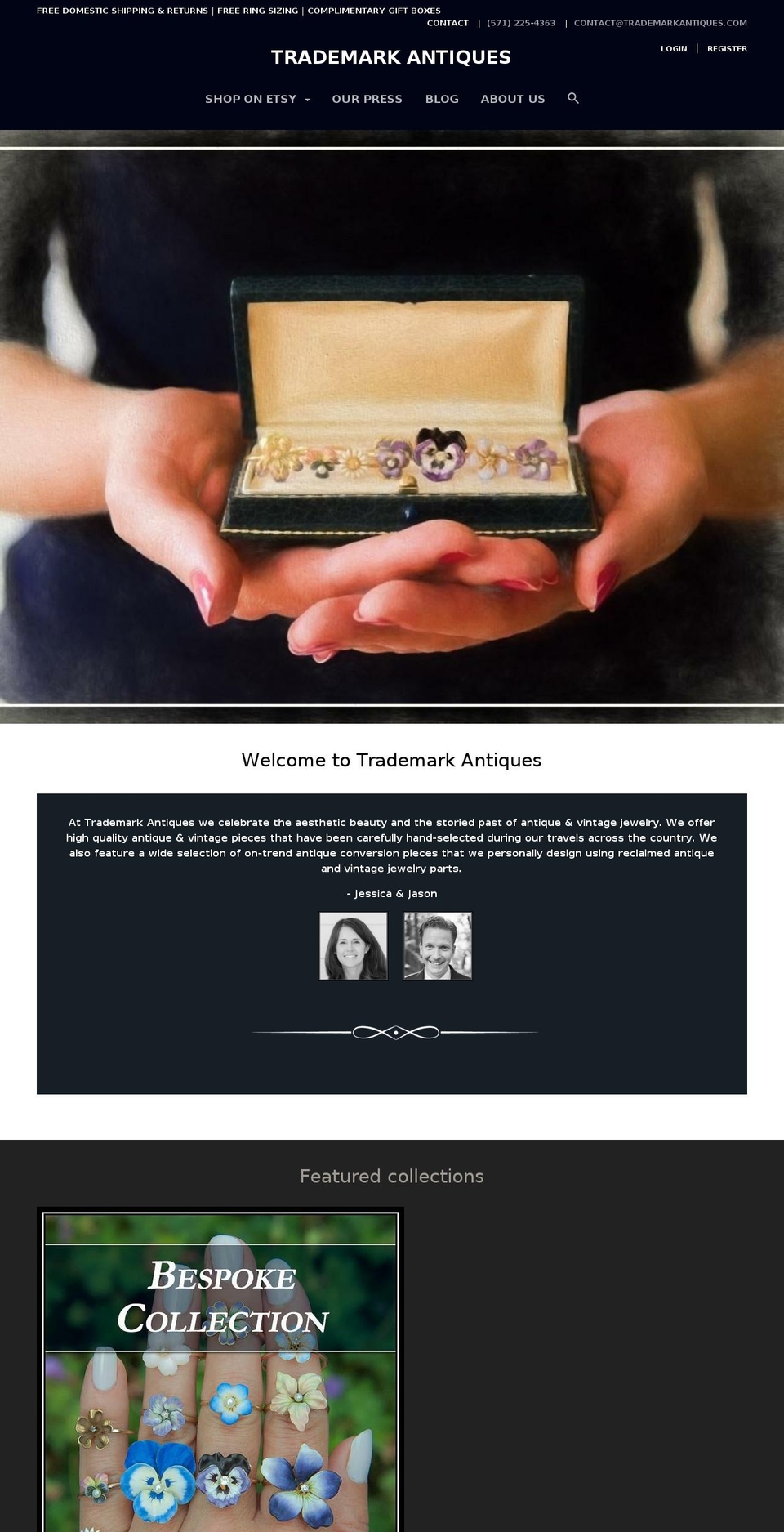 trademarkantiques.com shopify website screenshot