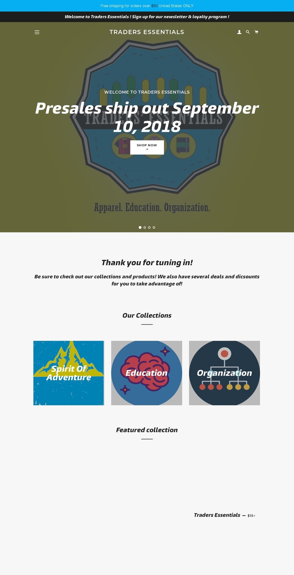 tradersessentials.com — Shopify storefront screenshot