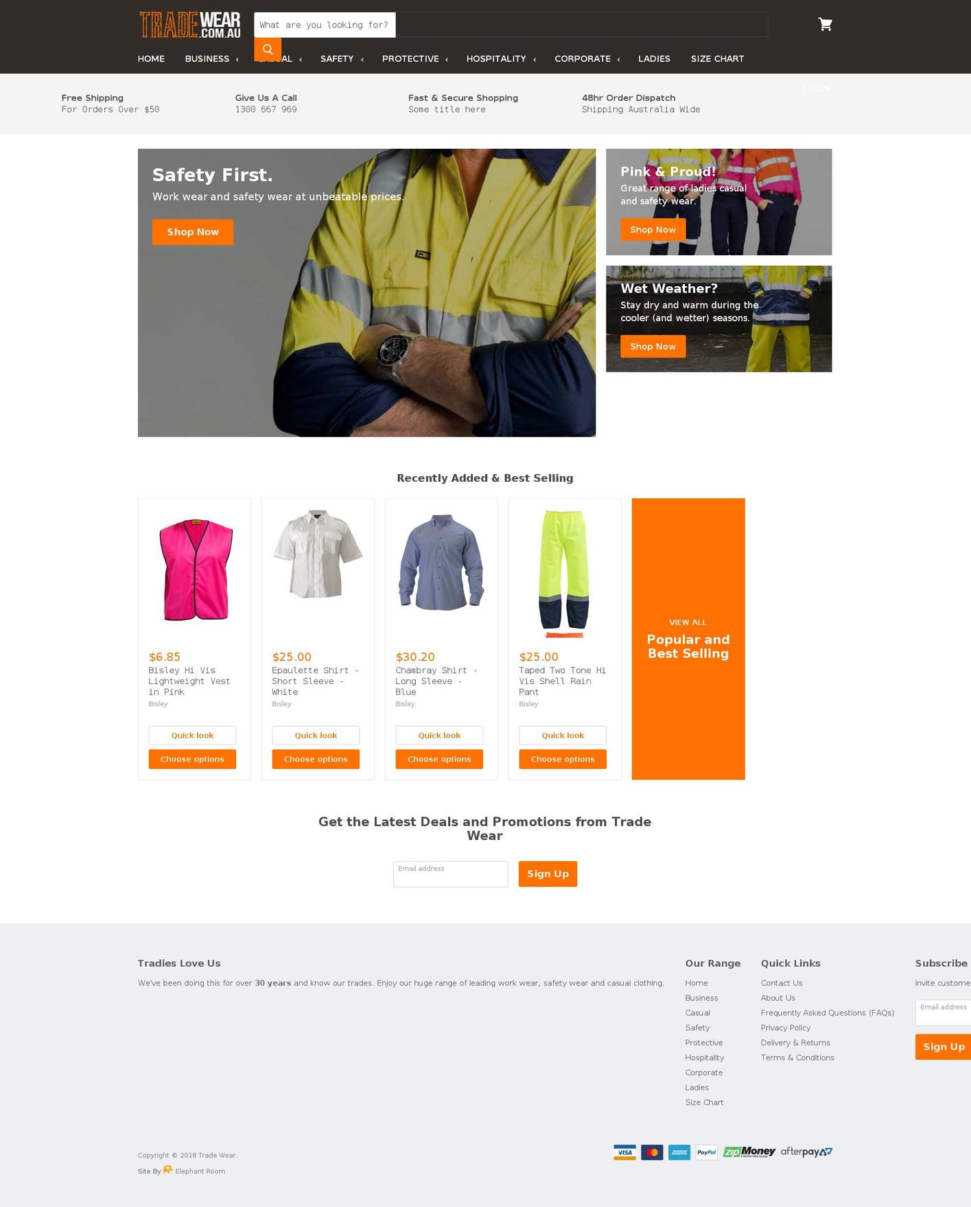 tradewear.com.au shopify website screenshot