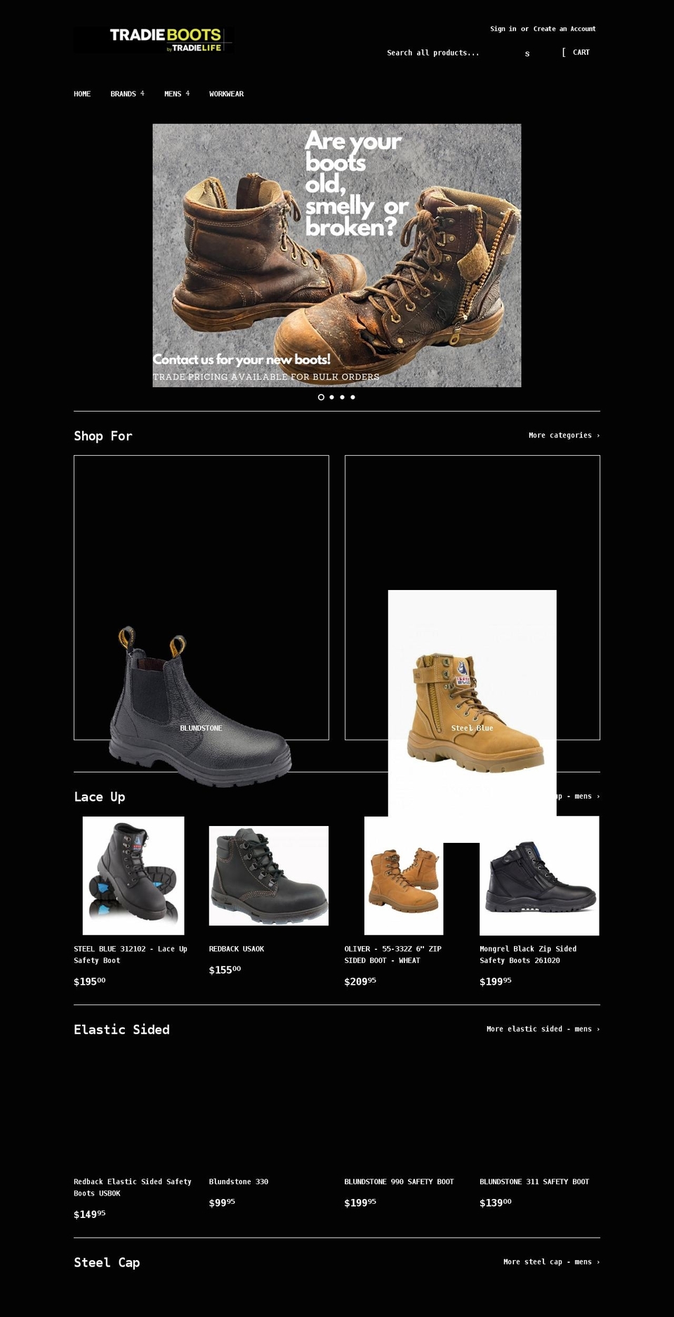 tradieboots.com — Shopify storefront screenshot