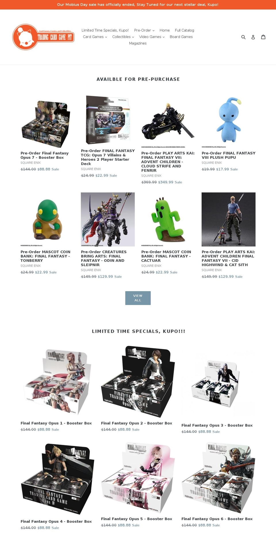 tradingcardgamepit.com shopify website screenshot