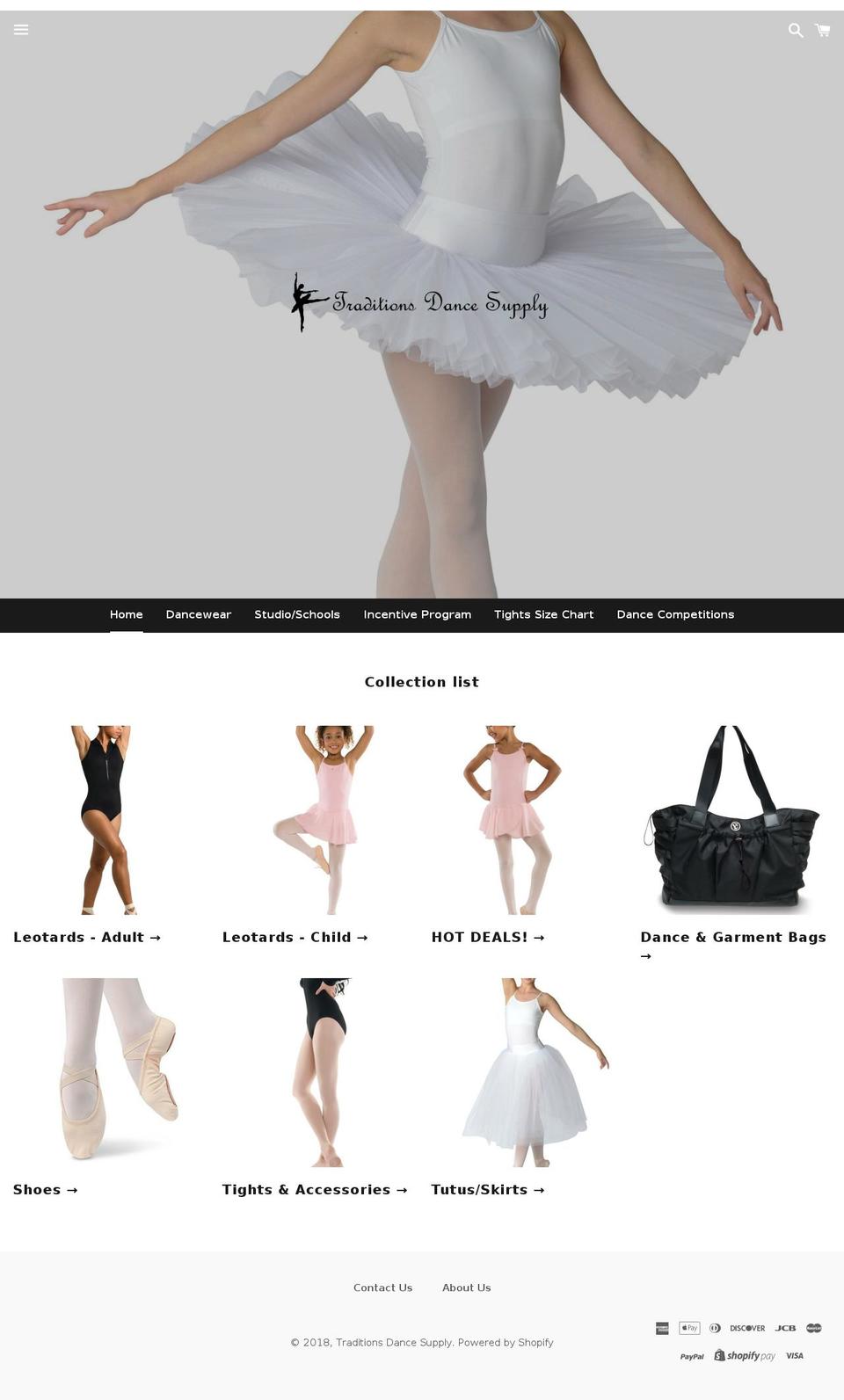 traditionsdancesupply.com — Shopify storefront screenshot