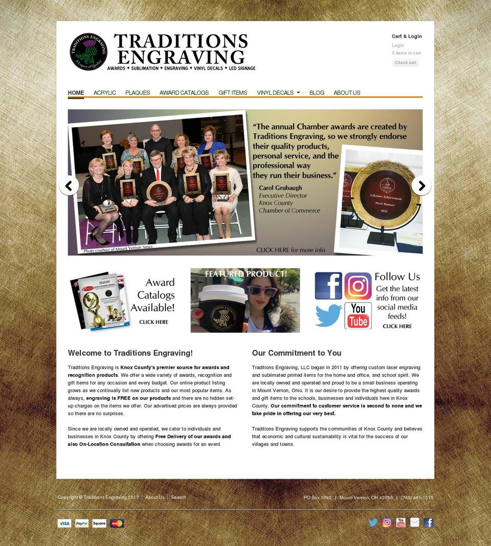 traditionsengraving.com shopify website screenshot