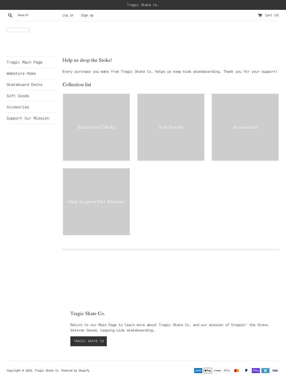 tragic-skate-co.myshopify.com shopify website screenshot