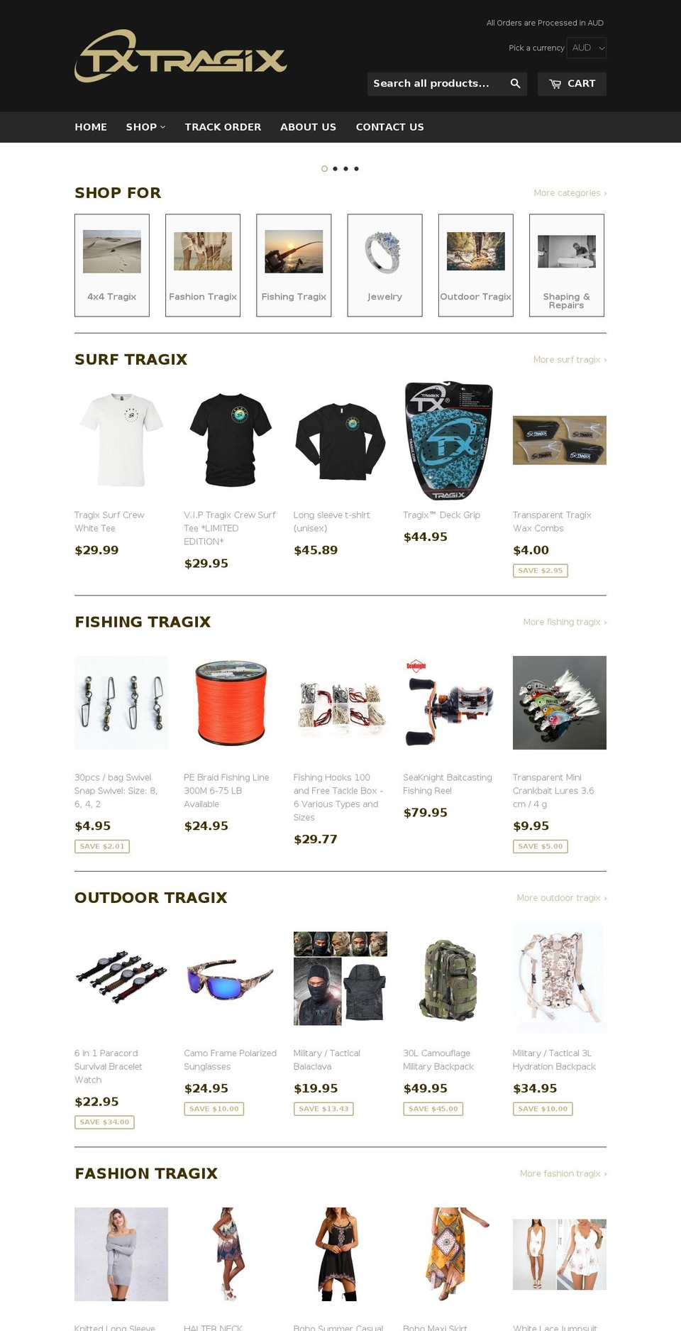 tragix.com shopify website screenshot