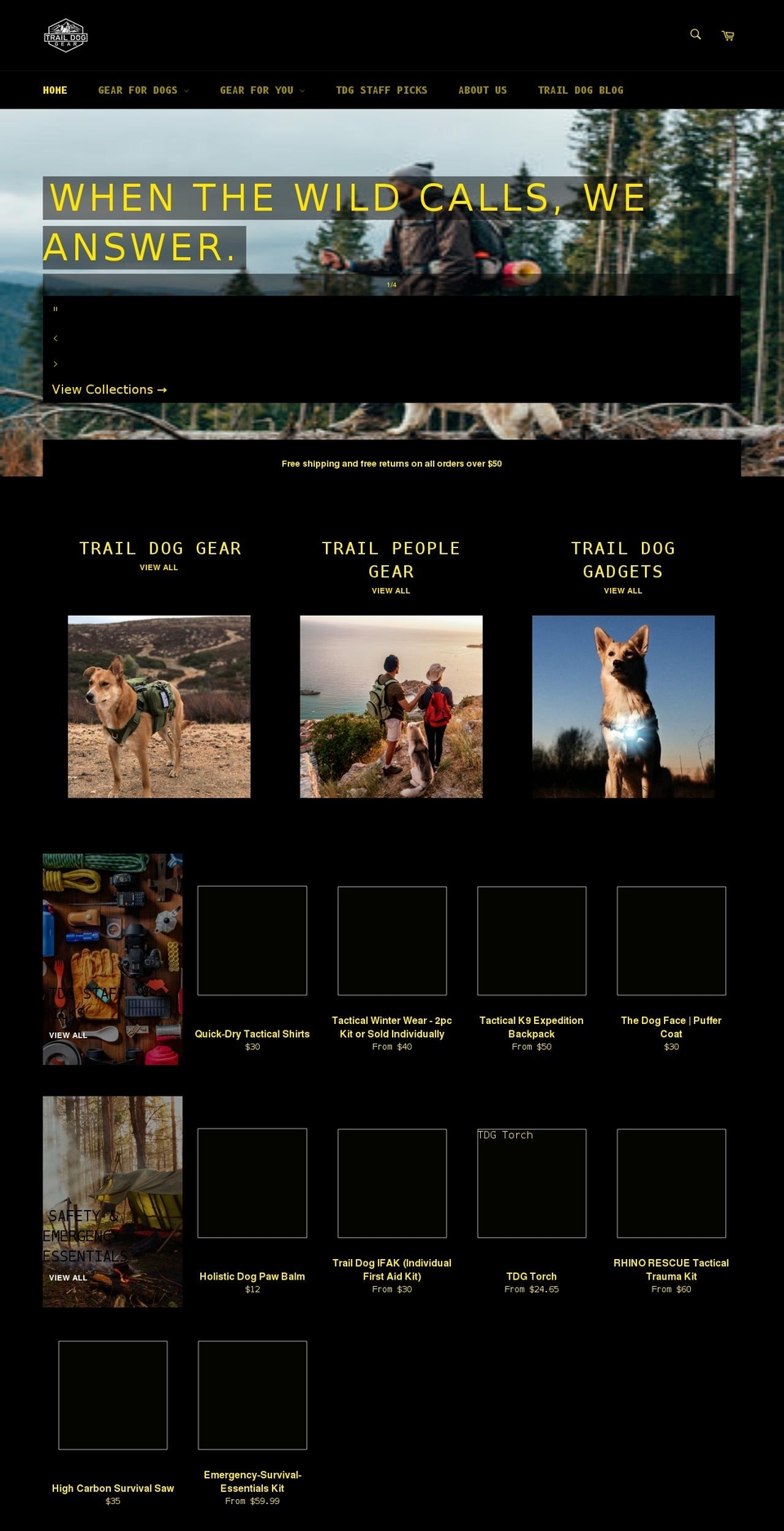 traildoggear.com shopify website screenshot