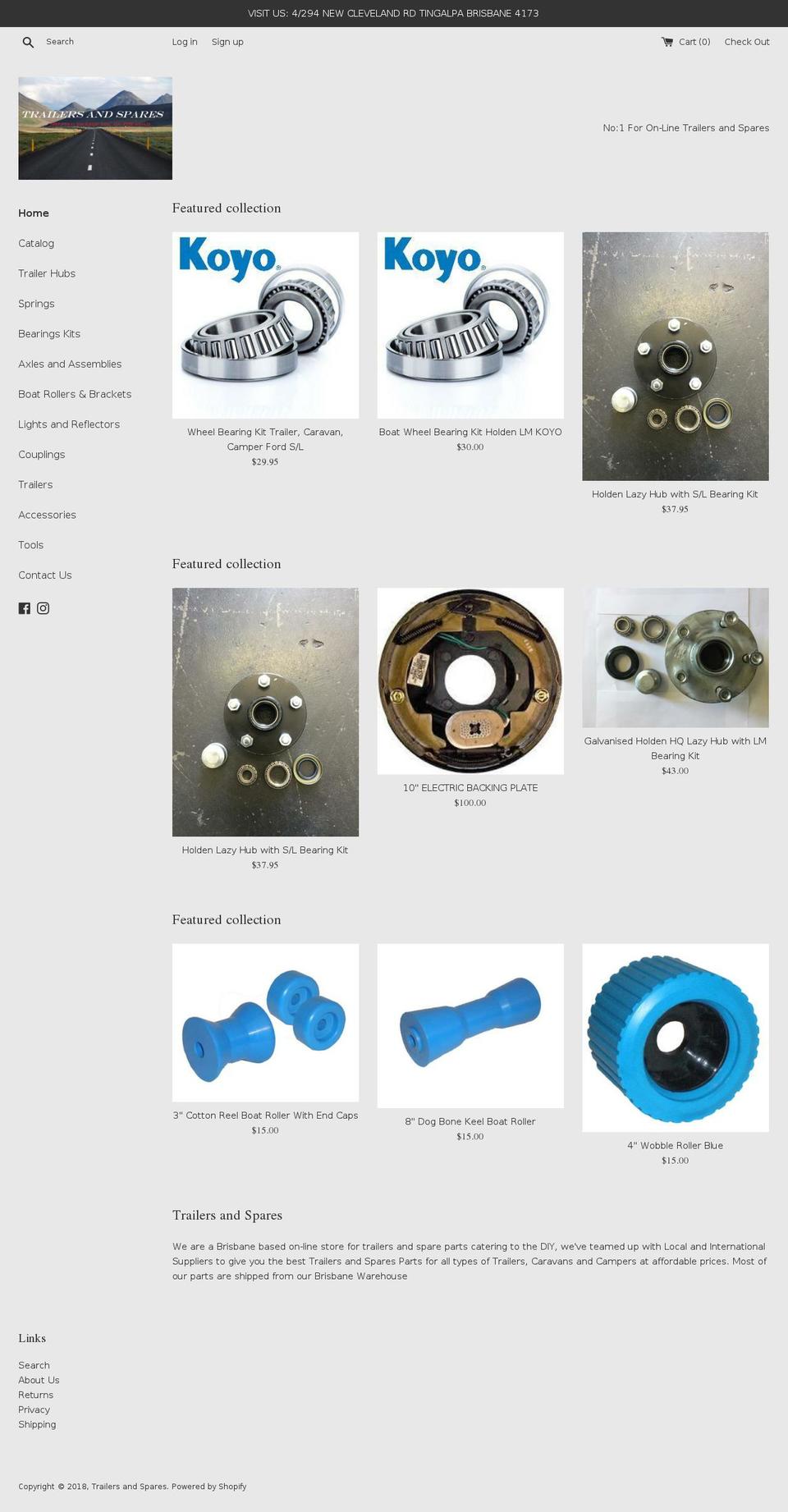 trailersandspares.com shopify website screenshot