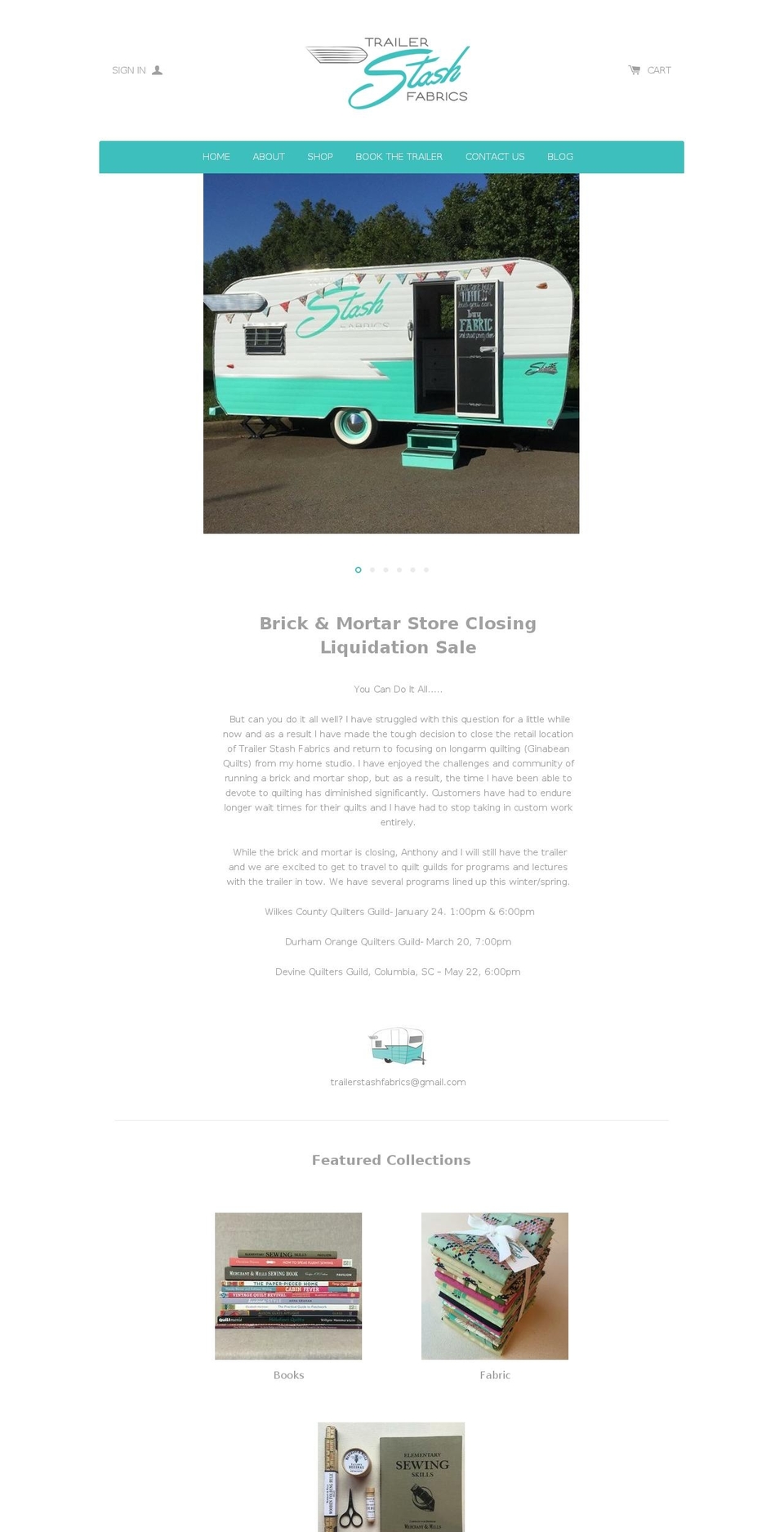 trailerstashfabrics.com shopify website screenshot